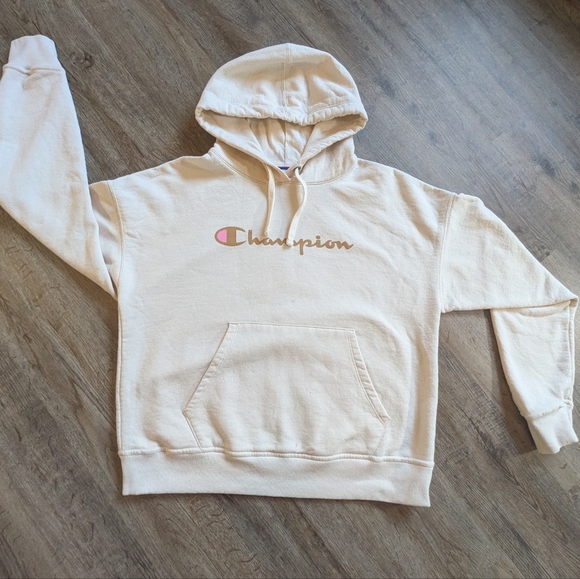 Champion Tops - Champion Beige Pullover Hoodie with Logo